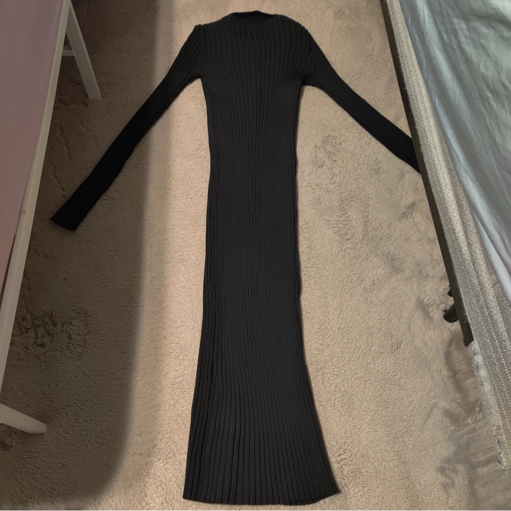 Anine Bing Joslyn Midi Dress Black Long Sleeve Knit Sweater Button Front Ribbed - Picture 7 of 7